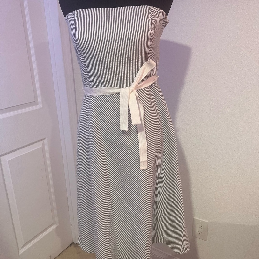 LOFT Black and White Strapless Dress with Bow